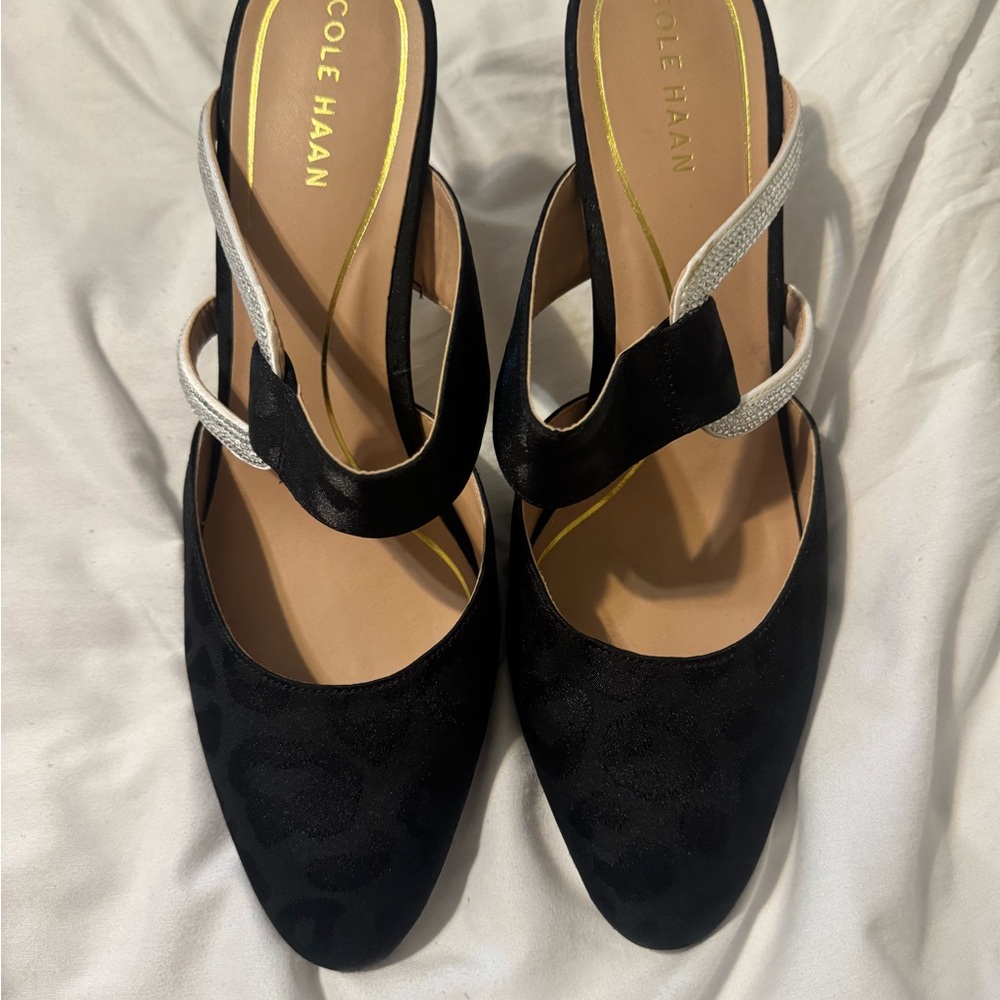Cole Haan Black and Silver Strappy Heels
